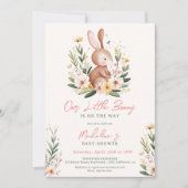 かわいい水の色イースターバニーフローラ赤ちゃんシャワー 招待状 (正面)