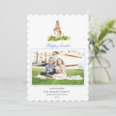 かわいい水の色イースターバニー写真ホリデーカード シーズンカード (スタンド正面)