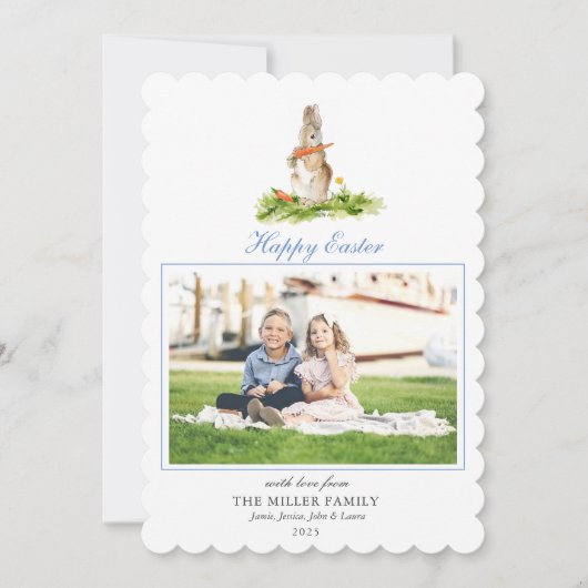 かわいい水の色イースターバニー写真ホリデーカード シーズンカード (正面)