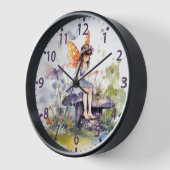 かわいい水の色ウッドランド妖精バタフライフローラ 壁時計 (傾斜)