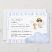 かわいい水の色エンジェルボーイカトリック洗礼 招待状 (正面)