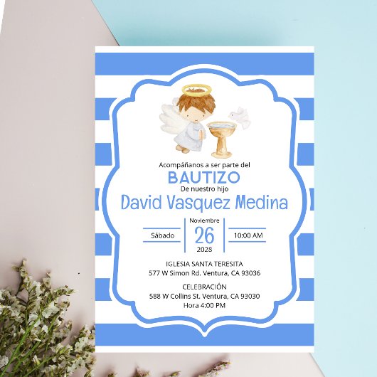 かわいい水の色エンジェルボーイ洗礼スペインのin 招待状