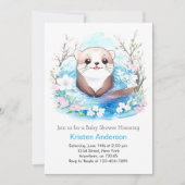 かわいい水の色オッターベビーシャワー 招待状 (正面)