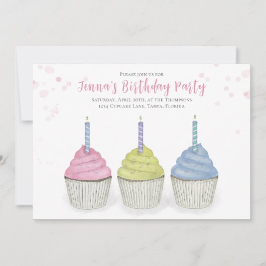 かわいい水の色カップケーキQRコードソーシャルメディア 招待状 (正面)