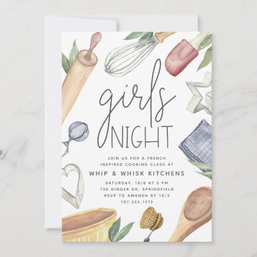かわいい水の色ガールズナイトアウト料理クラス 招待状 (正面)