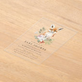 かわいい水の色キツネ冬のベビーシャワー アクリル招待状 (レイダウン)