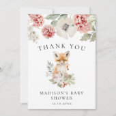 かわいい水の色キツネ冬のベビーシャワー サンキューカード (正面)