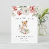 かわいい水の色キツネ冬のベビーシャワー サンキューカード (スタンド正面)