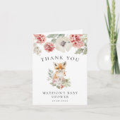 かわいい水の色キツネ冬のベビーシャワー サンキューカード (正面)