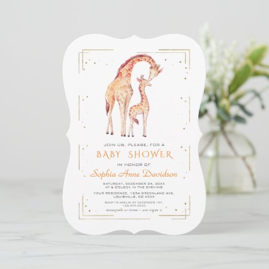 かわいい水の色キリン金ゴールドグリッターベビーシャワー 招待状 (スタンド正面)