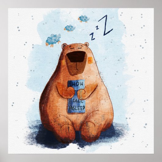 かわいい水の色クマ眠っているベビーキッズ子供部屋 ポスター (正面)