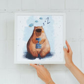 かわいい水の色クマ眠っているベビーキッズ子供部屋 ポスター