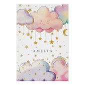 かわいい水の色クラウドスターベビーガール子供部屋ルーム ポスター (正面)