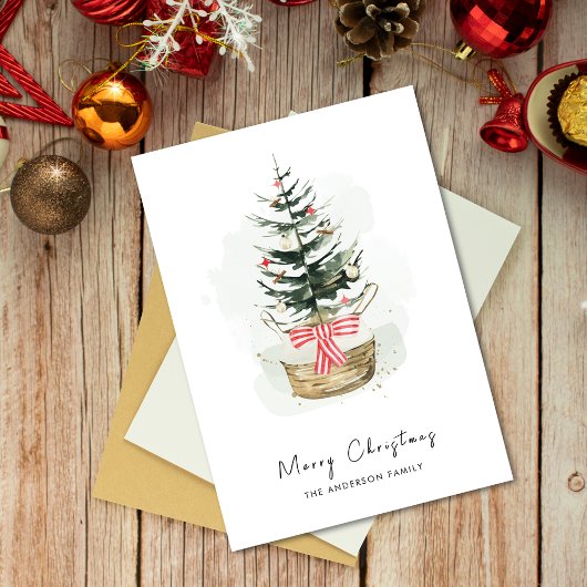 かわいい水の色クリスマスツリーミニマルクリスマス シーズンカード