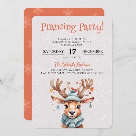 かわいい水の色クリスマストナインダホリデーパーティー 招待状 (正面/裏面)