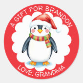 かわいい水の色クリスマスペンギンのギフトラベル ラウンドシール (正面)