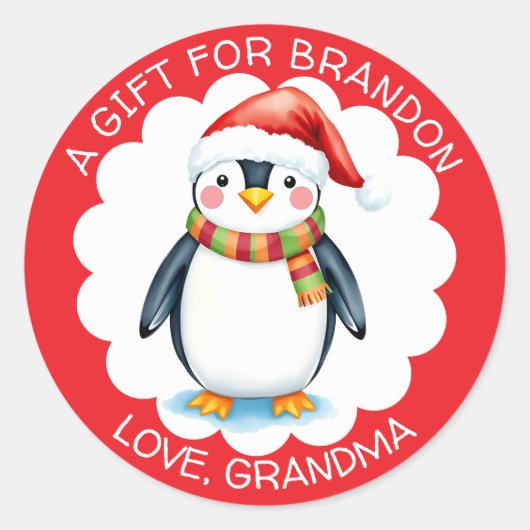 かわいい水の色クリスマスペンギンのギフトラベル ラウンドシール (正面)