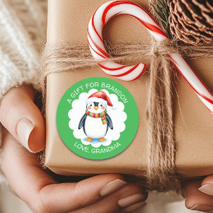 かわいい水の色クリスマスペンギンのギフトラベル ラウンドシール