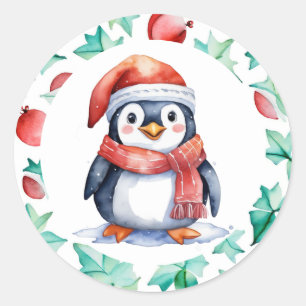 かわいい水の色クリスマスペンギンホリデー ラウンドシール
