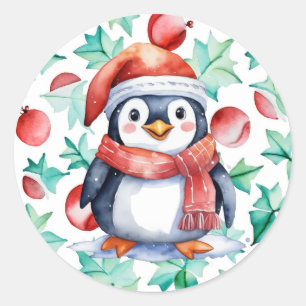 かわいい水の色クリスマスペンギンホリデー ラウンドシール
