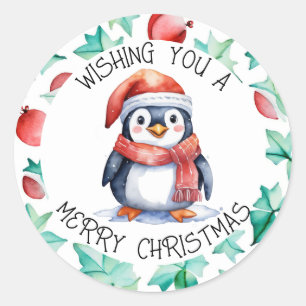 かわいい水の色クリスマスペンギンホリデー ラウンドシール