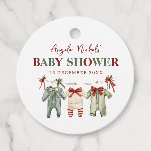 かわいい水の色クリスマスホリデーベビーシャワー フェイバータグ (正面)