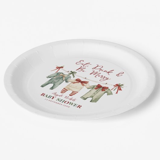 かわいい水の色クリスマスホリデーベビーシャワー ペーパープレート (アングル)