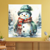 かわいい水の色クリスマス雪だるま キャンバスプリント (インサイチュ (リビング))