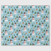 かわいい水の色クリスマス雪だるま ラッピングペーパー (フラット)