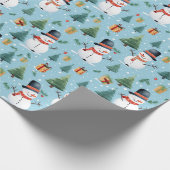 かわいい水の色クリスマス雪だるま ラッピングペーパー (角)