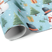 かわいい水の色クリスマス雪だるま ラッピングペーパー (ロールコーナー)