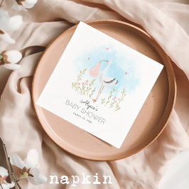 かわいい水の色コウノトリ赤ちゃんシャワー スタンダードカクテルナプキン