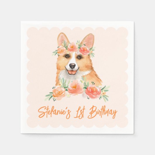 かわいい水の色コギと桃の花誕生日 スタンダードカクテルナプキン (正面)