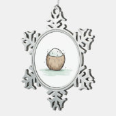 かわいい水の色ココナッツ スノーフレークピューターオーナメント (右)