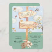 かわいい水の色サニーデーウッドサイン 招待状 (正面/裏面)