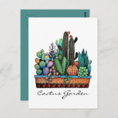 かわいい水の色サボテンの庭の美しいポット ポストカード (正面/裏面)