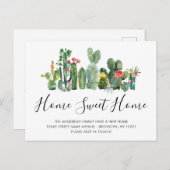 かわいい水の色サボテン新しいホームスイートホームムービング 案内ポストカード (正面/裏面)