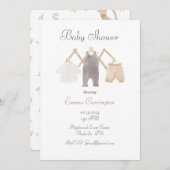 かわいい水の色シンプル赤ちゃん服ベビーシャワー 招待状 (正面/裏面)