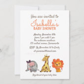 かわいい水の色ジャングル動物ニュートラルベビーシャワー 招待状 (正面)