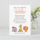 かわいい水の色ジャングル動物ニュートラルベビーシャワー 招待状 (スタンド正面)