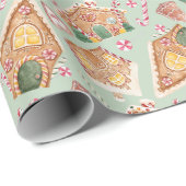 かわいい水の色ジンジャーブレッドハウスグリーンクリスマス ラッピングペーパー (ロールコーナー)