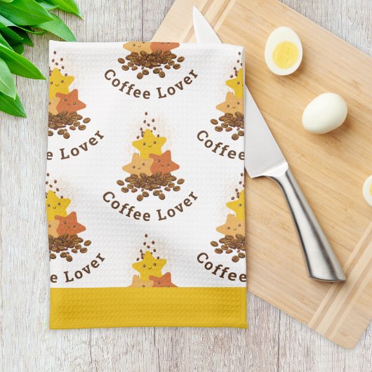 かわいい水の色スターと豆のコーヒー好き キッチンタオル