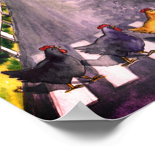 かわいい水の色チキンクロッシングロードファームユーモア ポスター (角)