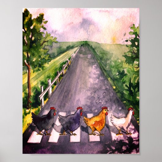 かわいい水の色チキンクロッシングロードファームユーモア ポスター (正面)