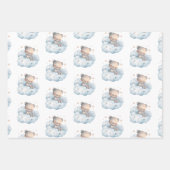 かわいい水の色テディベアとスター ラッピングペーパーシート (正面)