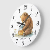 かわいい水の色テディベアハニーポット パーソナライズされた ラージ壁時計 (傾斜)