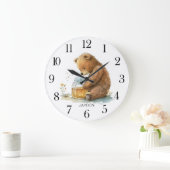 かわいい水の色テディベアハニーポット パーソナライズされた ラージ壁時計 (ホーム)