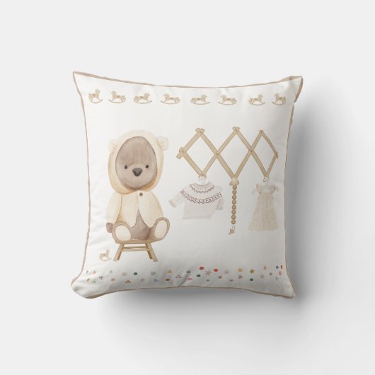 かわいい水の色テディベア子供部屋デコール クッション (正面)