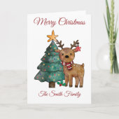 かわいい水の色トナカイのクリスマス カード (正面)