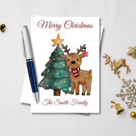かわいい水の色トナカイのクリスマス カード